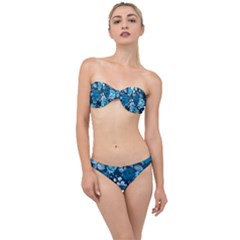 Blue Floral Print  Classic Bandeau Bikini Set by designsbymallika