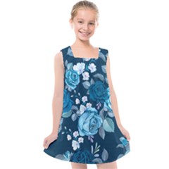 Blue Floral Print  Kids  Cross Back Dress by designsbymallika