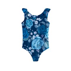 Blue Floral Print  Kids  Frill Swimsuit by designsbymallika