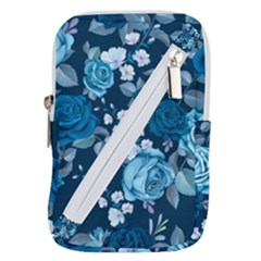 Blue Floral Print  Belt Pouch Bag (large) by designsbymallika