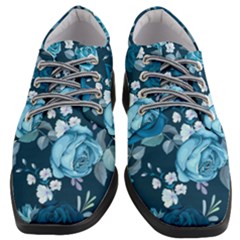 Blue Floral Print  Women Heeled Oxford Shoes by designsbymallika