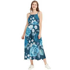 Blue Floral Print  Boho Sleeveless Summer Dress