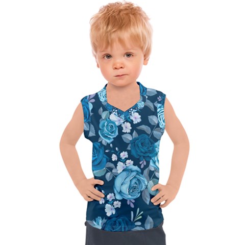 Blue Floral Print  Kids  Sport Tank Top by designsbymallika