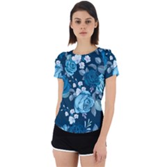 Blue Floral Print  Back Cut Out Sport Tee by designsbymallika