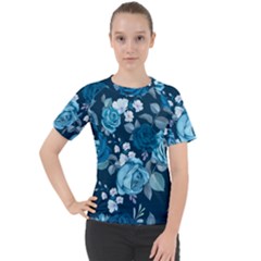 Blue Floral Print  Women s Sport Raglan Tee