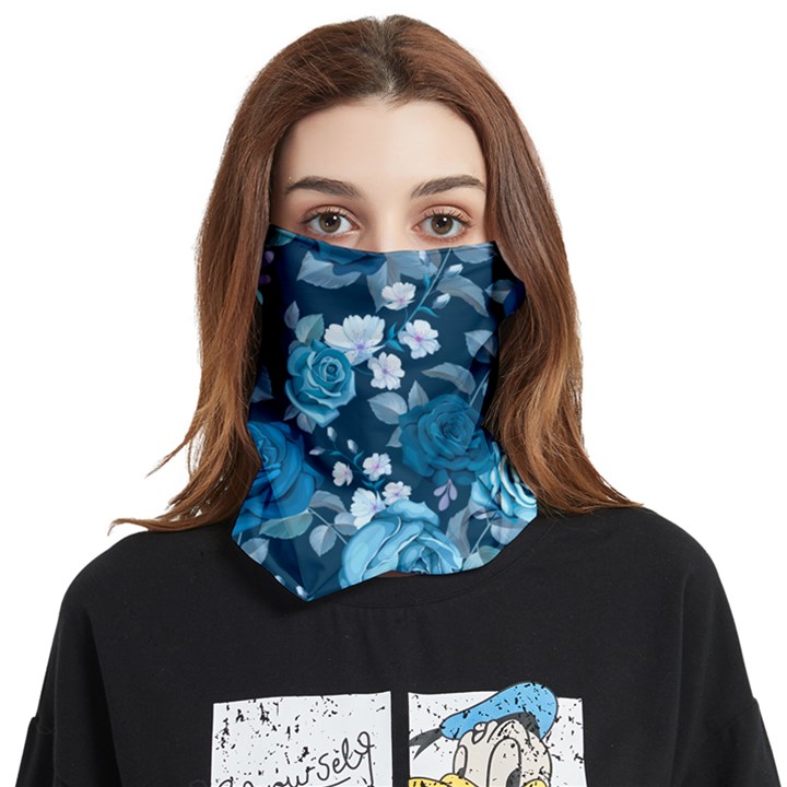 Blue Floral Print  Face Covering Bandana (Two Sides)