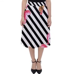 Pink Floral Stripes Classic Midi Skirt by designsbymallika