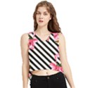 Pink Floral Stripes V-Neck Cropped Tank Top View1