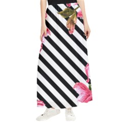 Pink Floral Stripes Maxi Chiffon Skirt