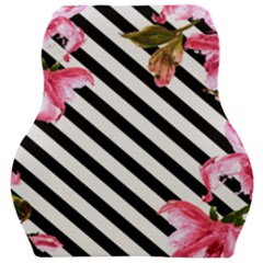 Pink Floral Stripes Car Seat Velour Cushion  by designsbymallika