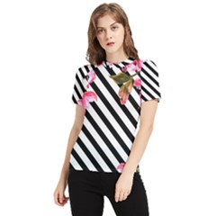 Pink Floral Stripes Women s Short Sleeve Rash Guard