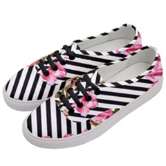 Pink Floral Stripes Women s Classic Low Top Sneakers by designsbymallika