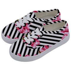 Pink Floral Stripes Kids  Classic Low Top Sneakers by designsbymallika