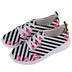 Pink Floral Stripes Women s Lightweight Sports Shoes by designsbymallika