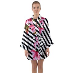 Pink Floral Stripes Long Sleeve Satin Kimono by designsbymallika