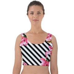 Pink Floral Stripes Velvet Crop Top by designsbymallika