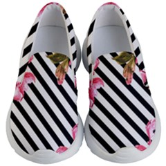 Pink Floral Stripes Kids Lightweight Slip Ons by designsbymallika