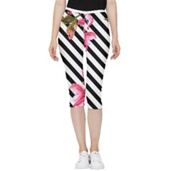 Pink Floral Stripes Inside Out Lightweight Velour Capri Leggings 