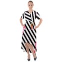 Pink Floral Stripes Front Wrap High Low Dress View1