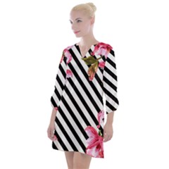 Pink Floral Stripes Open Neck Shift Dress