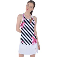 Pink Floral Stripes Racer Back Mesh Tank Top by designsbymallika