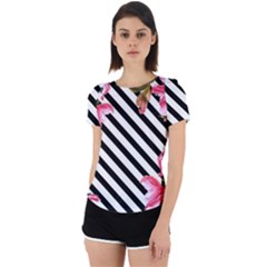 Pink Floral Stripes Back Cut Out Sport Tee