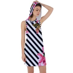 Pink Floral Stripes Racer Back Hoodie Dress