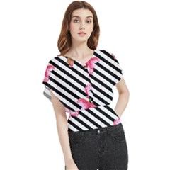 Pink Floral Stripes Butterfly Chiffon Blouse