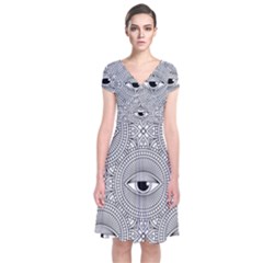 Eye Pattern Short Sleeve Front Wrap Dress by designsbymallika