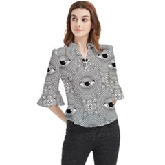 Eye Pattern Loose Horn Sleeve Chiffon Blouse