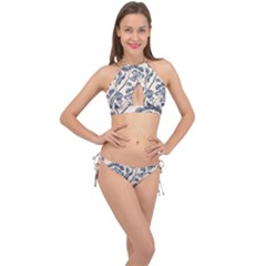 Baatik Print 5 Cross Front Halter Bikini Set by designsbymallika