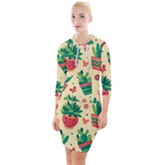 Cactus Love  Quarter Sleeve Hood Bodycon Dress by designsbymallika