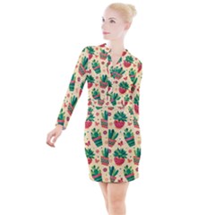 Cactus Love  Button Long Sleeve Dress by designsbymallika