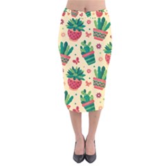 Cactus Love  Velvet Midi Pencil Skirt by designsbymallika