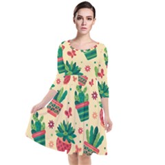 Cactus Love  Quarter Sleeve Waist Band Dress by designsbymallika