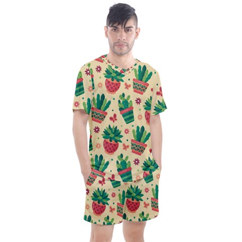 Cactus Love  Men s Mesh Tee And Shorts Set by designsbymallika