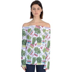 Cactus Love  Off Shoulder Long Sleeve Top by designsbymallika