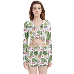 Cactus Love  Velvet Wrap Crop Top And Shorts Set