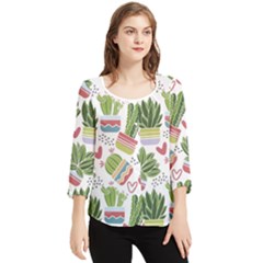 Cactus Love  Chiffon Quarter Sleeve Blouse by designsbymallika