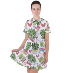 Cactus Love  Short Sleeve Shoulder Cut Out Dress  by designsbymallika