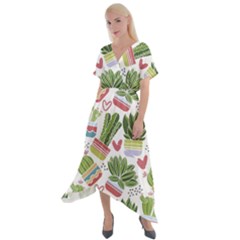 Cactus Love  Cross Front Sharkbite Hem Maxi Dress by designsbymallika