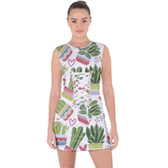 Cactus Love  Lace Up Front Bodycon Dress by designsbymallika