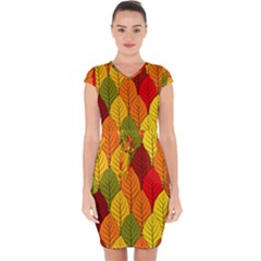 Autumn Leaves Capsleeve Drawstring Dress  by designsbymallika