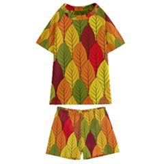 Autumn Leaves Kids  Swim Tee And Shorts Set by designsbymallika