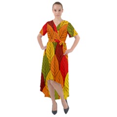 Autumn Leaves Front Wrap High Low Dress