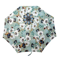 Black White Floral Print Folding Umbrellas by designsbymallika