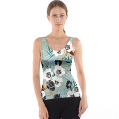 Black White Floral Print Tank Top by designsbymallika