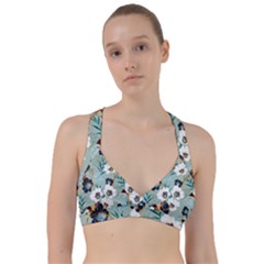 Black White Floral Print Sweetheart Sports Bra by designsbymallika