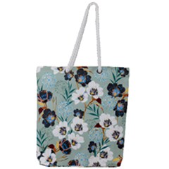 Black White Floral Print Full Print Rope Handle Tote (large) by designsbymallika