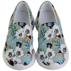 Black White Floral Print Kids Lightweight Slip Ons by designsbymallika